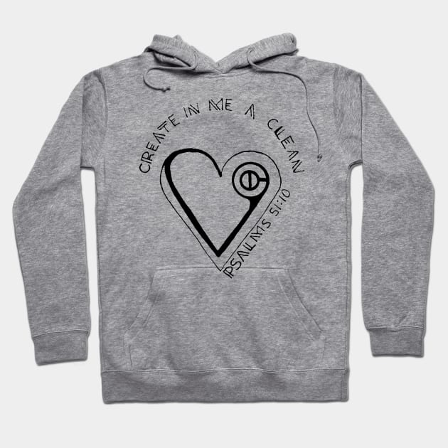 Hand Drawn Heart Psalms 51:10 Hoodie by SingeDesigns